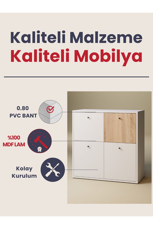 Çok Amaçlı Dolap, Raflı Ayakkabılık, Banyo Dolabı, Mutfak Dolabı, 1. Sınıf Mdf - 6
