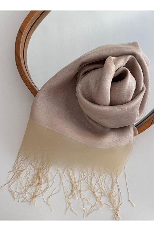 İpekli Çift Kat Tüllü Şal - 1