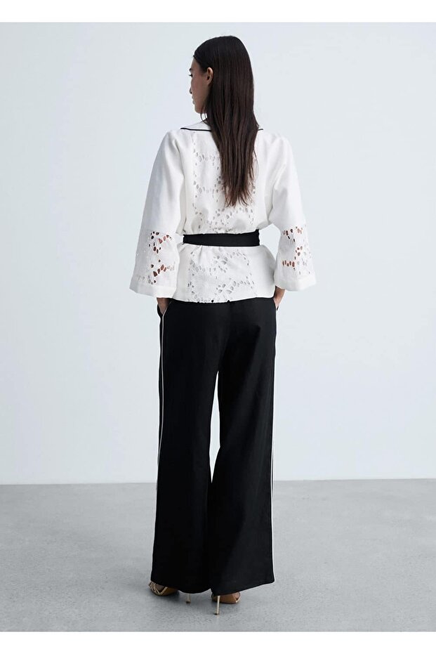 بنطال كتان بخطوط متباينة - 4