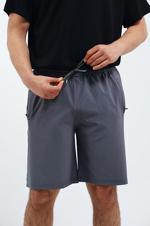 Erkek Cep Fermuarlı ve Arka Cepli Paraşüt Kumaş (Dokuma) Spor Likra Bermuda Şort - 7
