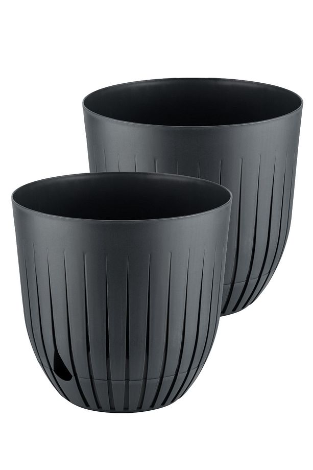2 Adet Çizgi Saksı Seti 5 Litre Plastik Delikli Tabaklı Çiçek Saksısı Set - 3