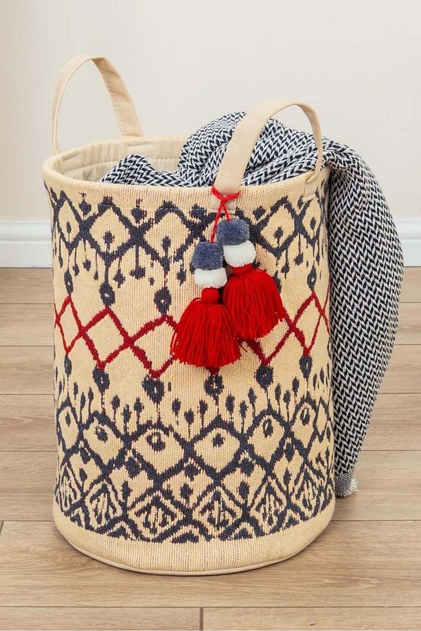 Kilim Yuvarlak Sepet, Saklama Kutusu, 37 x 30 cm - 5
