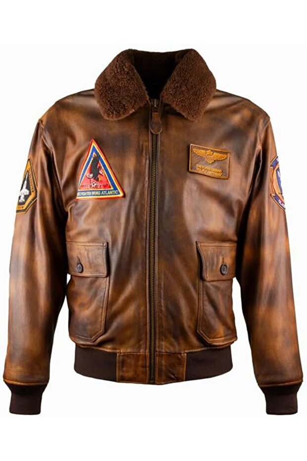 TOP HOOK Men's Leather Bomber Jacket 100% Real Leather - Classic Military Style Jacket