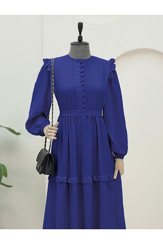 Half Button Piece Belt Dress - 2