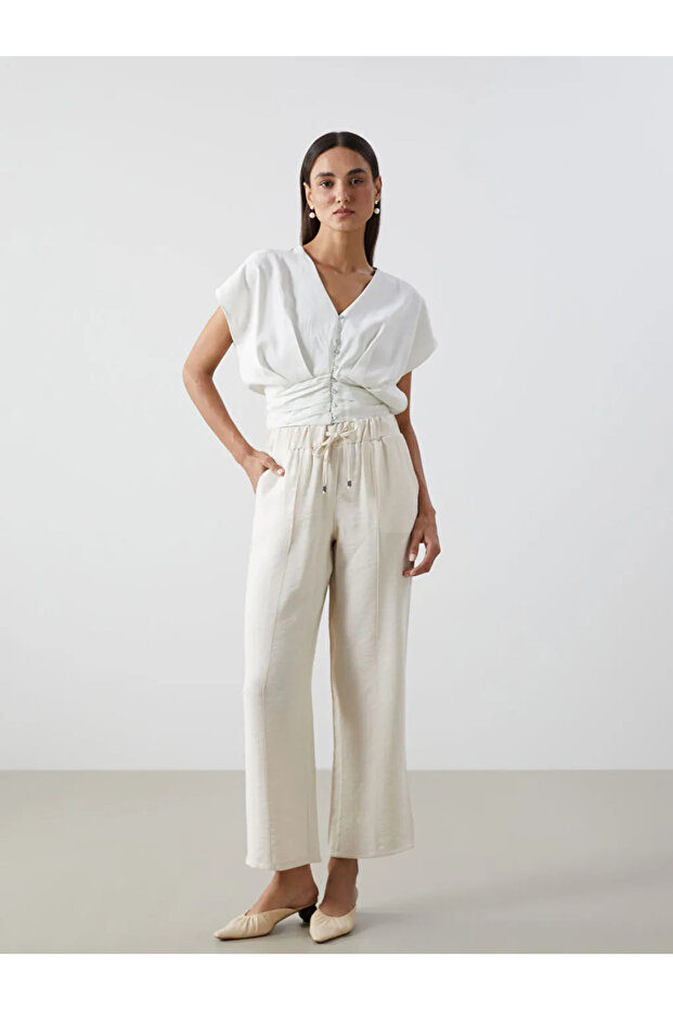 Lcwaikiki Classic Beige Women's Elastic Waist Pants