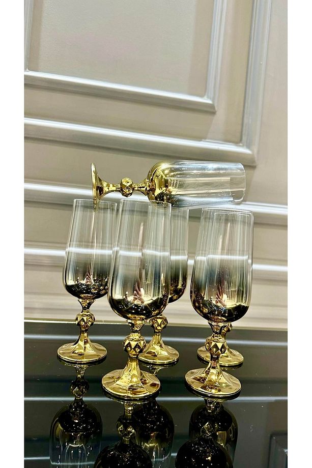 Bohemia Kristal Titanyum Gold 6 Adet Kahve Yanı Su Bardağı - 1