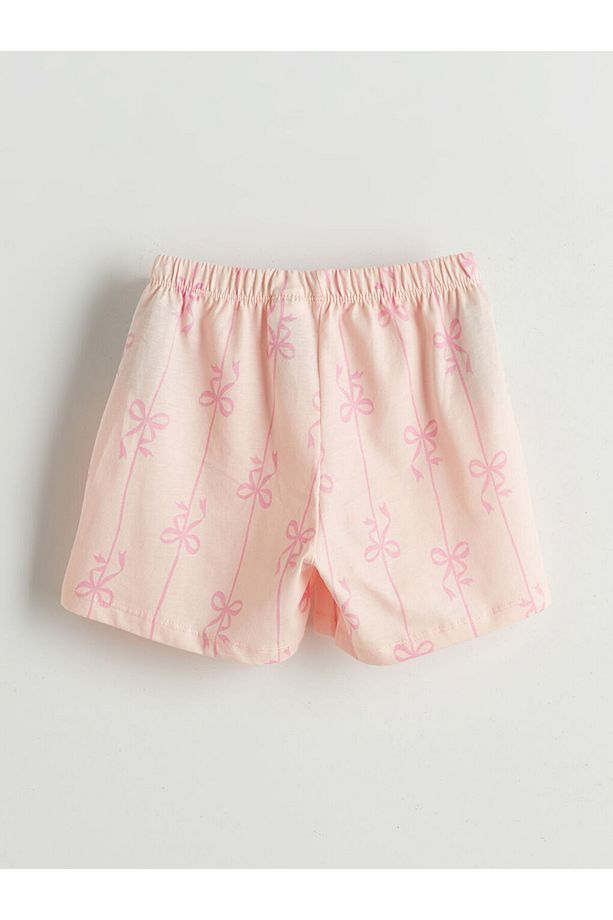 LCW Kids Pembe Gömlek Yaka Fiyonk Desenli Kız Çocuk Şortlu Pijama Takımı T T - 4