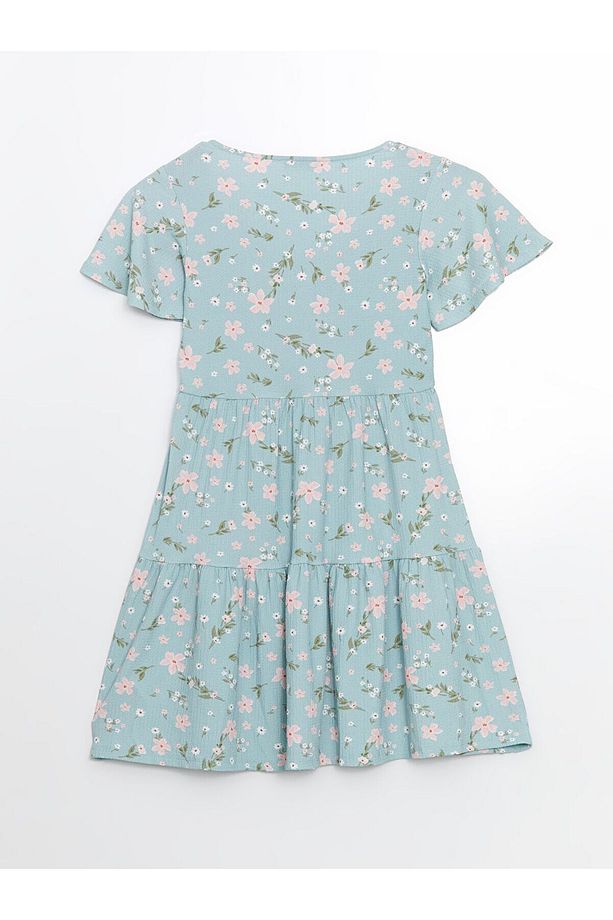 U Yaka Çiçekli Mini Elbise - 6