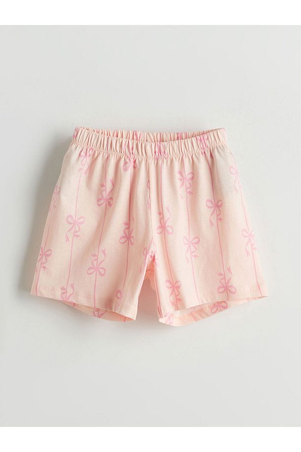 LCW Kids Pembe Gömlek Yaka Fiyonk Desenli Kız Çocuk Şortlu Pijama Takımı T T - 3