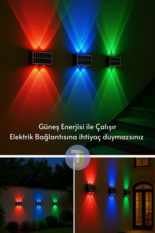 Solar Güneş Enerjili 4 Ledli Bahçe Aydınlatması Aplik RGB Işık Led Lamba (1 Adet) - 4