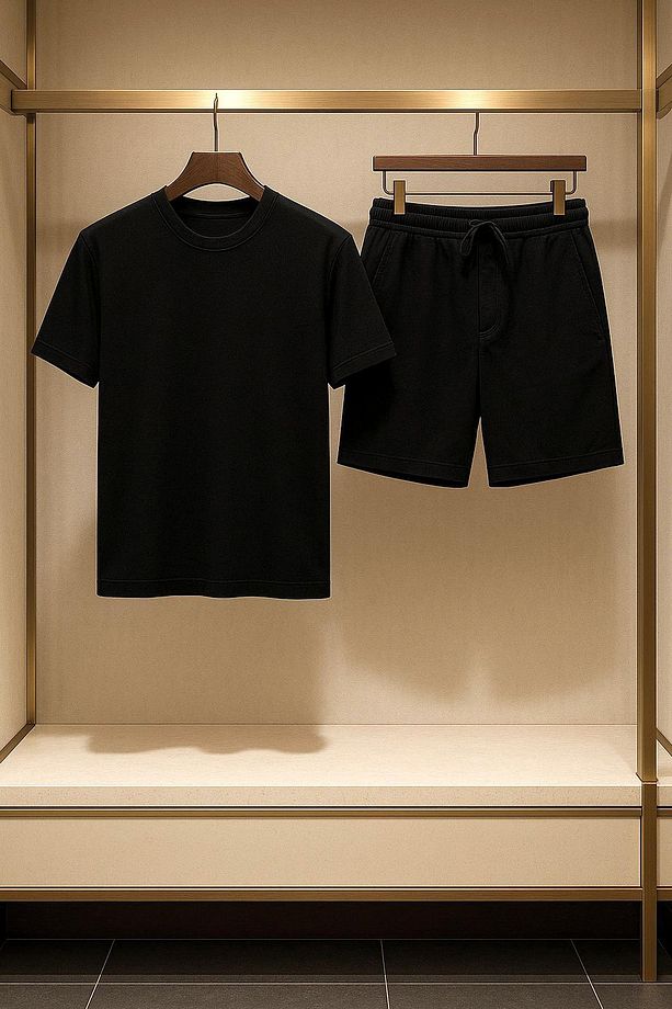 Regular Kalıp 2'li Set Relax Comfort Fit Şardonsuz Tshirt Şort Eşofman Takımı - 2
