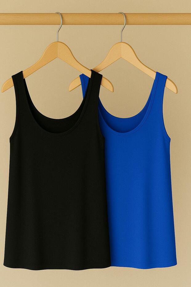 قطعتان من تي شيرت بدون أكمام ذو تصميم مريح وقاعدة سميكة - 1