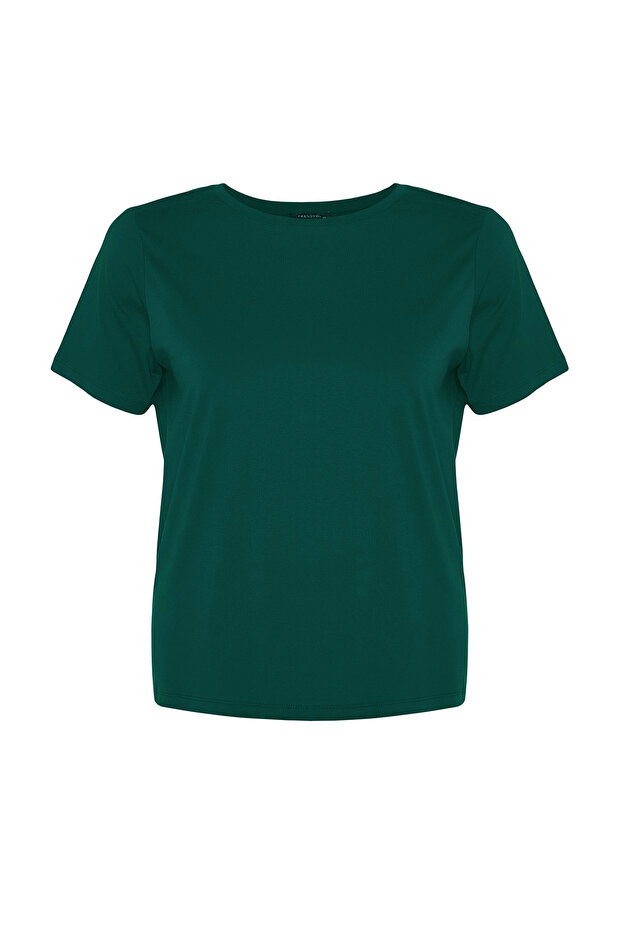 Zümrüt Yeşili Regular Fit Basic Bisiklet Yaka %100 Pamuk Örme Büyük Beden T-Shirt TBBSS22TS0733 - 5