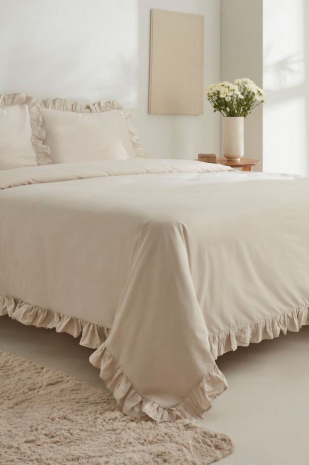 Pure Ruffle %100 Pamuk Tek Kişilik Nevresim Takımı Ekru - 6