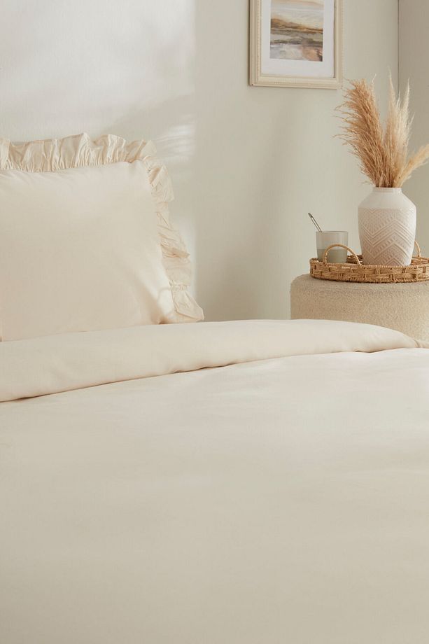 Pure Ruffle %100 Pamuk Tek Kişilik Nevresim Takımı Açık Bej - 3