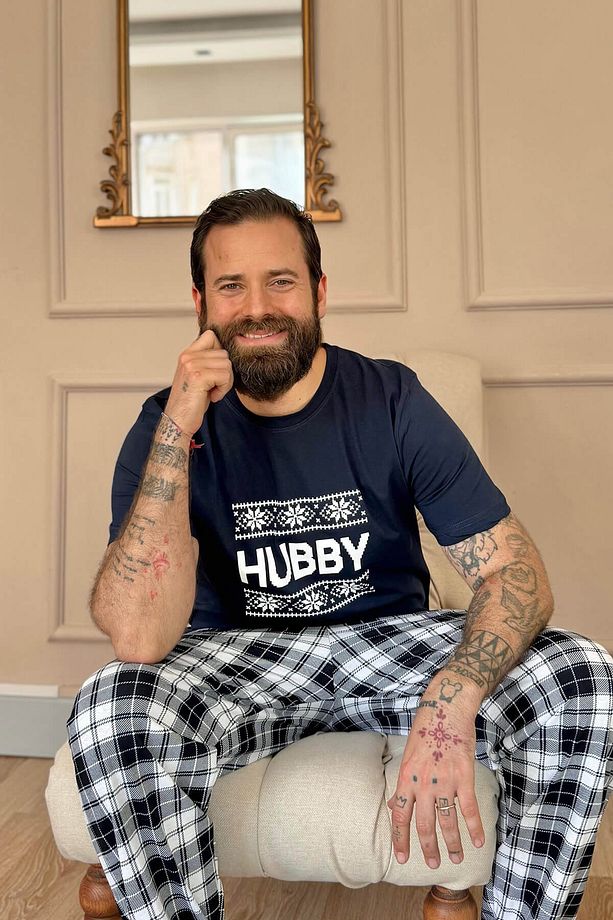 Lacivert Hubby Kısa Kol Sevgili Aile Pijaması   Erkek Takımı - 2