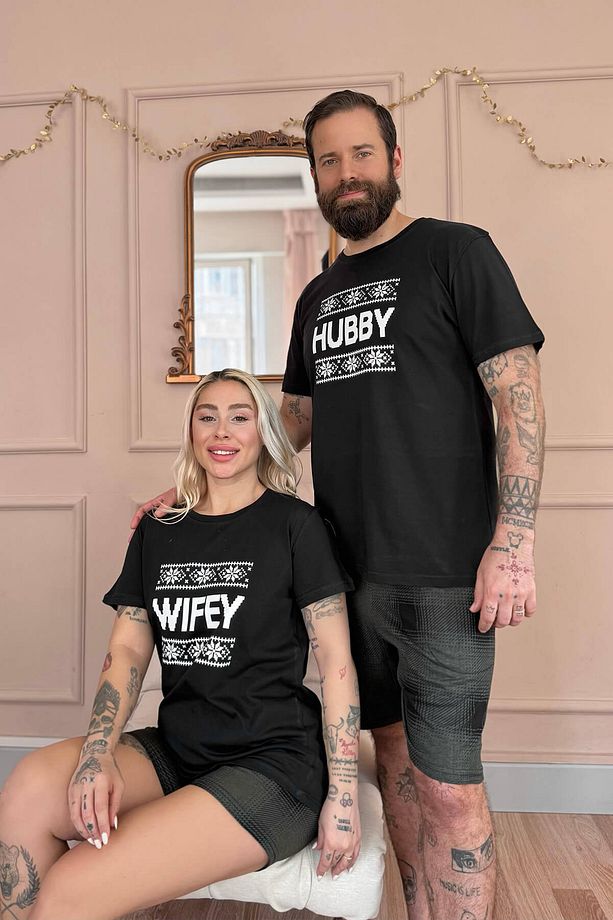 Siyah Hubby Şortlu Sevgili Aile Pijaması - Erkek Takımı - 6
