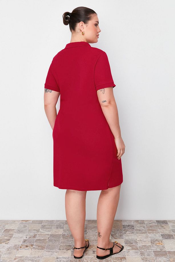 Bordo Polo Yaka Mini Örme Elbise TBBSS24AH00164 - 8