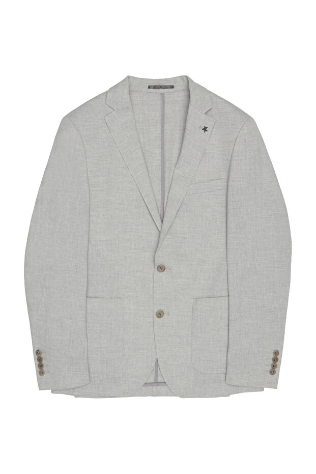 سترة رمادية منقوشة ذات ياقة أحادية - سترة سحرية بجيوب - 6