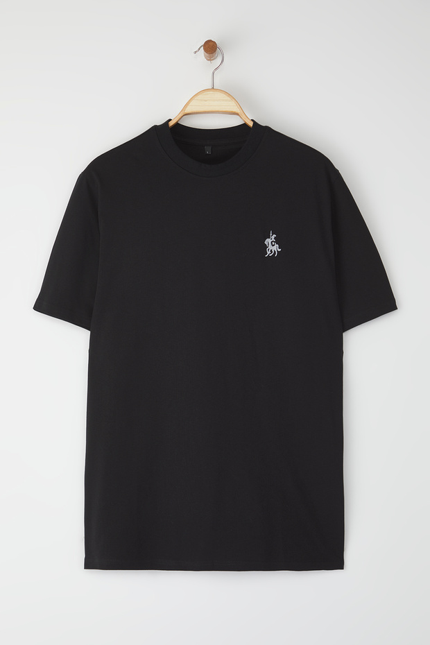 Siyah Regular/Normal Kesim At Nakış Detaylı %100 Pamuklu T-Shirt TMNSS24TS00056 - 3