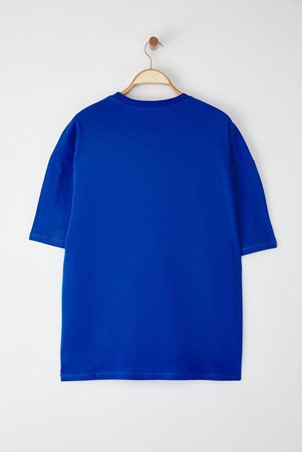 Saks Oversize %100 Pamuklu Bisiklet Yaka Minimal Yazı Baskılı Tok Kumaş T-shirt TMNSS23TS00084 - 8