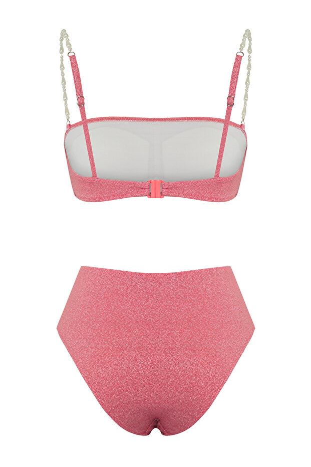 Pudra Aksesuarlı Straplez Kaplı Hipster Yüksek Bel Bikini Takımı TBESS25BT00060 - 6