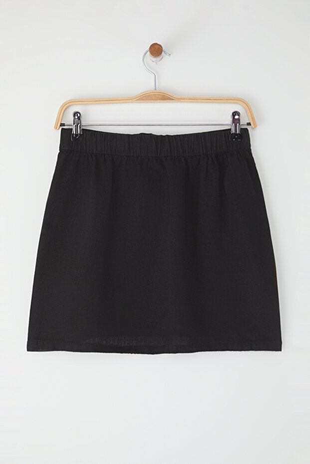 Siyah %100 Keten Mini Etek TWOSS25ET00142 - 6