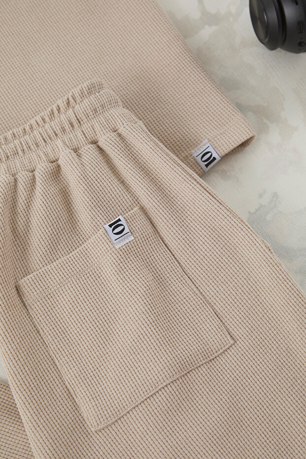 Bej Oversize/Geniş Kesim Dokulu Eşofman Takımı TMNSS25EM00010 - 6
