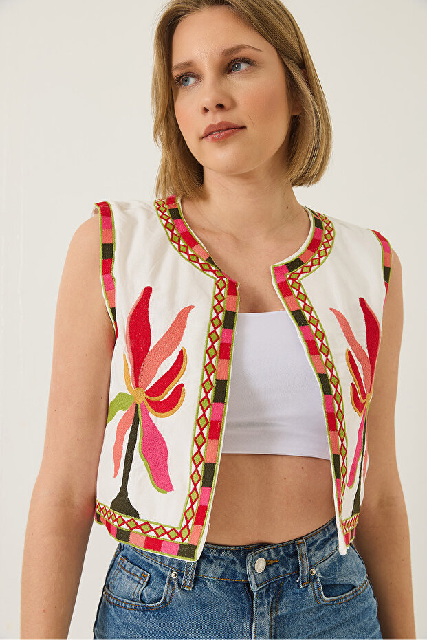 Dámská vyšívaná detailní plátěná vesta 291 60283216 - 4