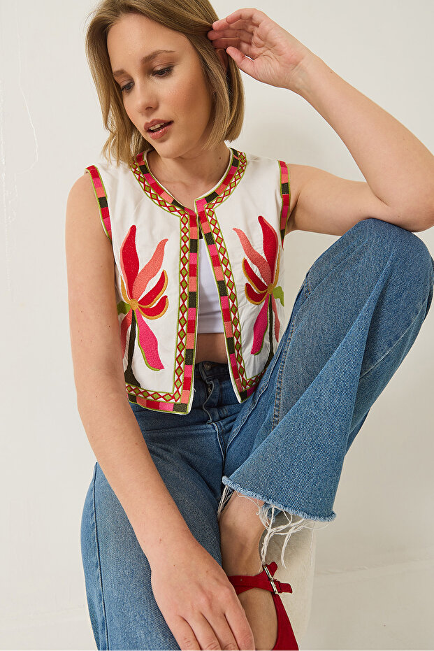 Dámská vyšívaná detailní plátěná vesta 291 60283216 - 3