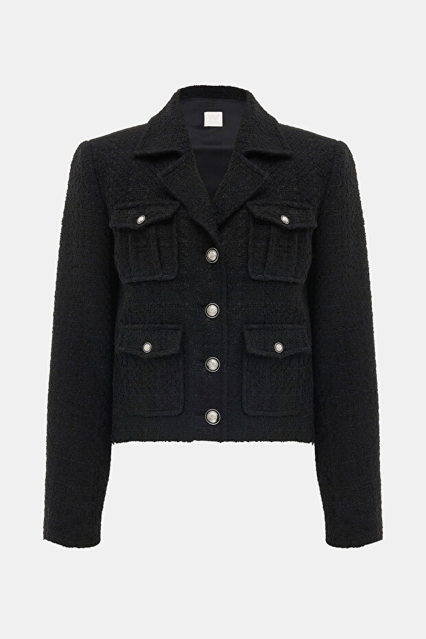 SİYAH DÜĞMELİ POLYESTER AKRİLİK CEKET - 1