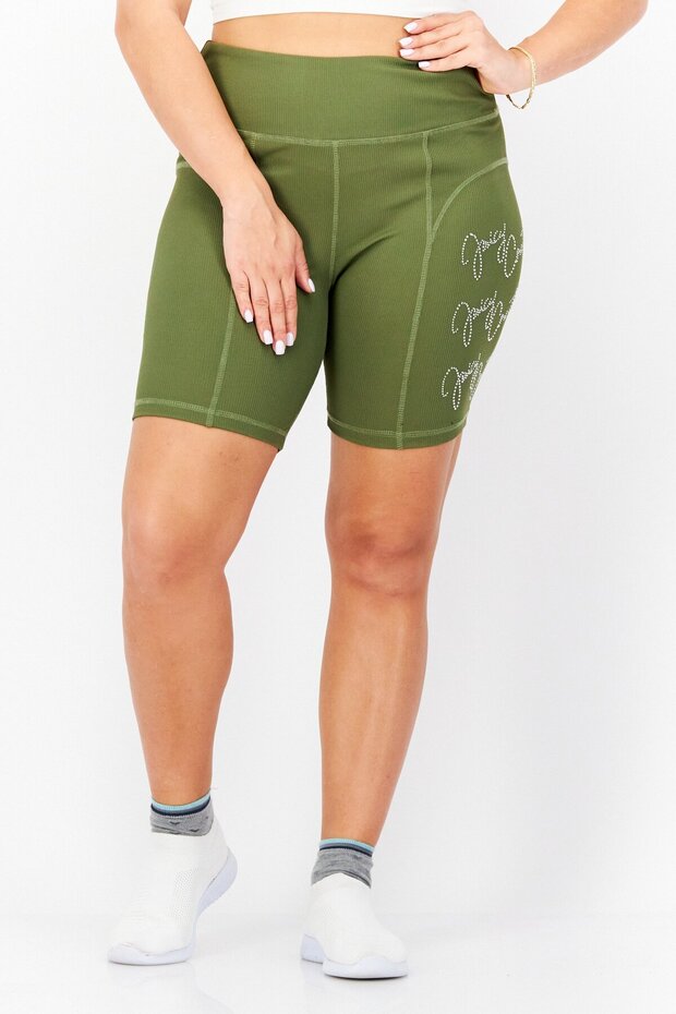 Women Stretchable Textured Basic Shorts, Olive
