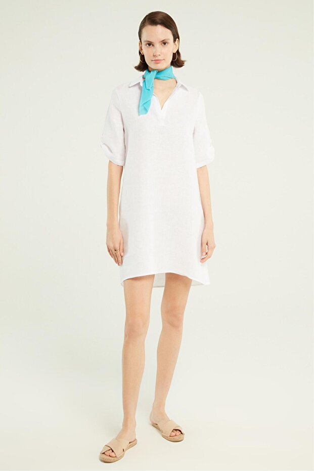 Keten Mini Elbise - 3