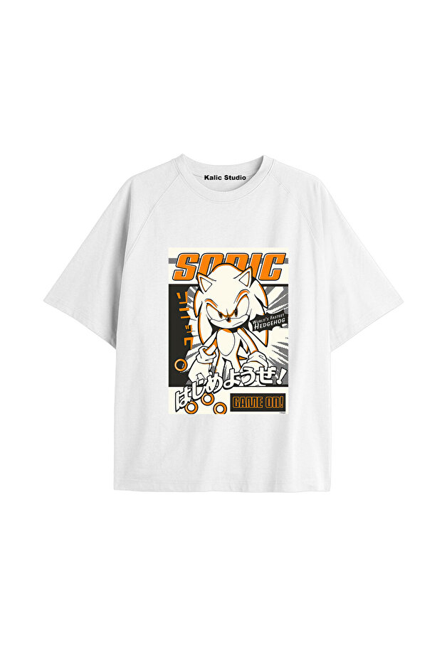 Unisex Mr. Sonic Patterned White Summer T-Shirt