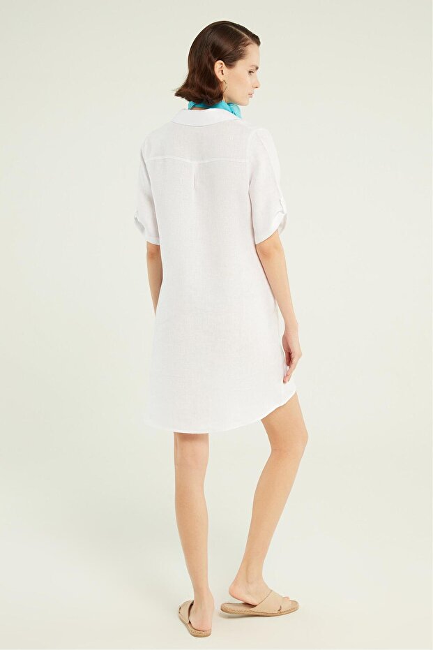 Keten Mini Elbise - 4