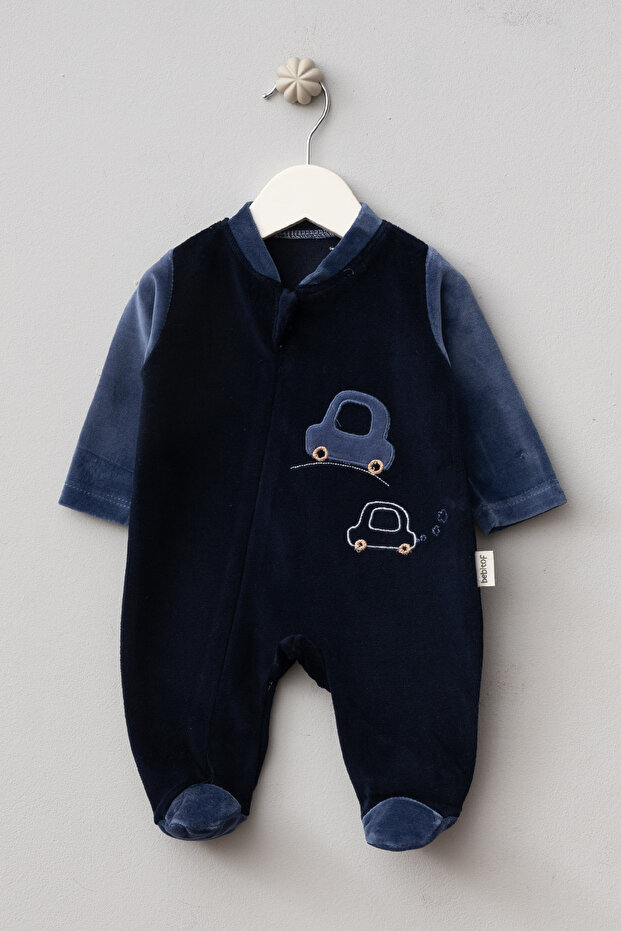 Cars Patterned Cotton Baby Velvet Jumpsuit