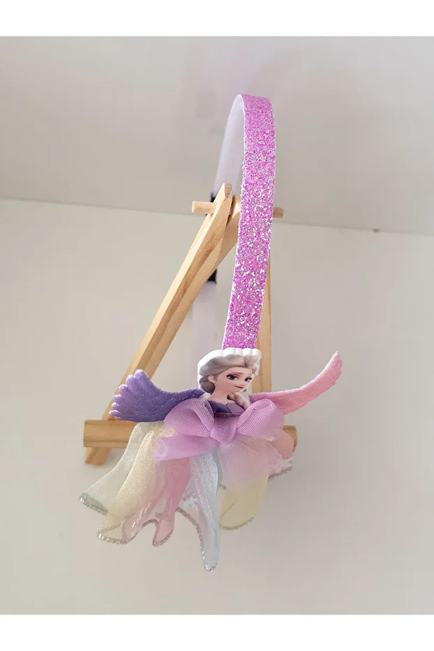 Trend Kar Taneli Pembe Fiyonklu Mor Elsa Kostüm Çocuk Tacı Simli Kanatlı Tüllü Çocuk Taç - 5