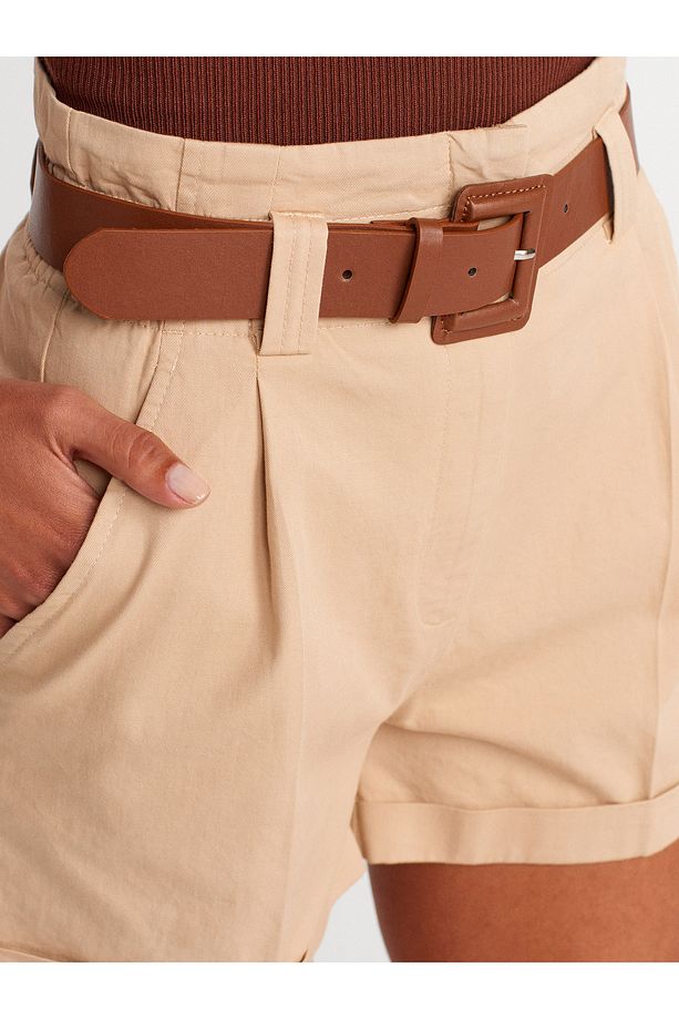 71635 Beli Lastikli Kemerli Şort-Camel - 3