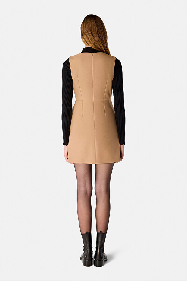 BEJ MİNİ O YAKA ELBİSE - 7