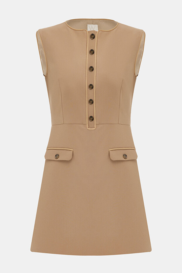 BEJ MİNİ O YAKA ELBİSE - 1