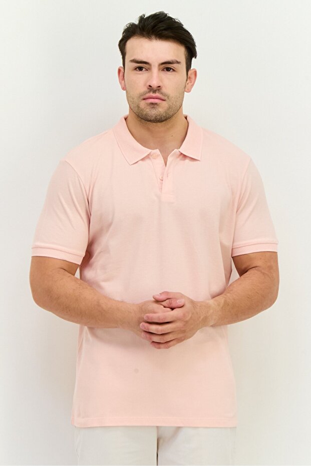 Men Regular Fit Solid Short Sleeves Polo Shirt, Light Pink