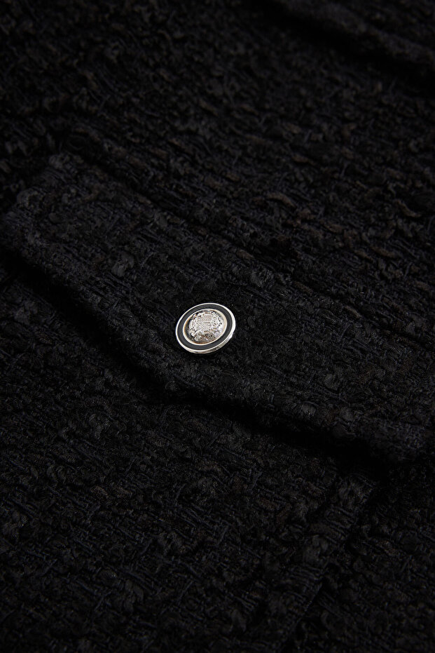 SİYAH DÜĞMELİ POLYESTER AKRİLİK CEKET - 4