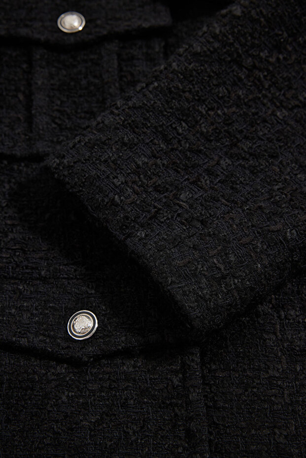 SİYAH DÜĞMELİ POLYESTER AKRİLİK CEKET - 5