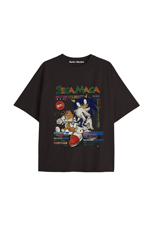 Unisex Mr. Sonic Patterned Black Summer T-Shirt
