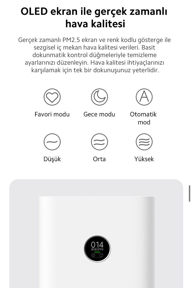 Hepa Filtreli, Oled Ekranlı 3 Ü 1 Arada Yüksek Kaliteli Akıllı Hava Temizleyici, 48m² - 3
