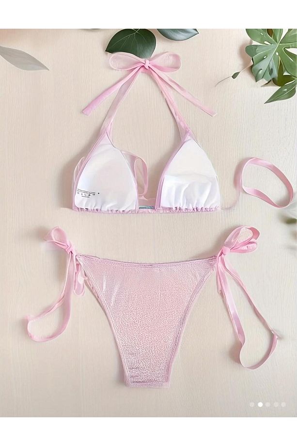 Seksi Polyester Yüksek Esneklikli Düz Renk Kolsuz Bikini Setleri, Konvansiyonel Alt, Örgü Kumaş, - 2