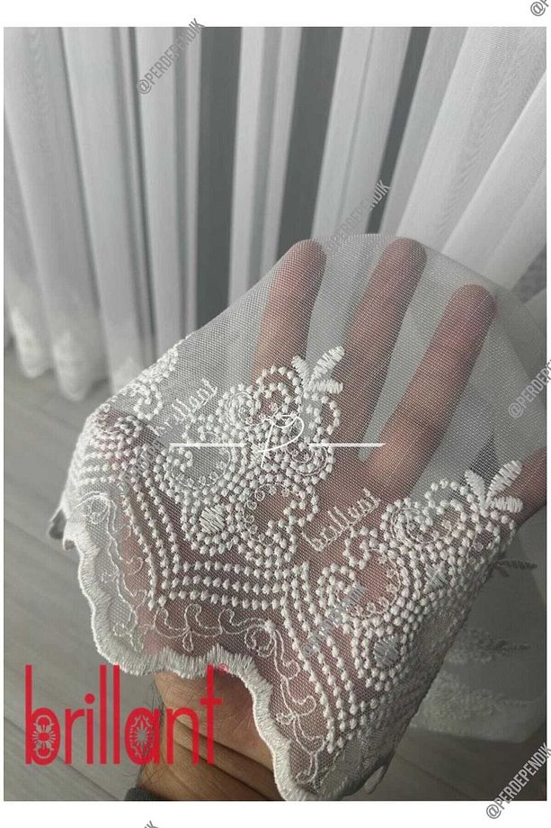 Brillant Eteği İşlemeli, İşlemeli Tül, Yüksek Kaliteli Tül, Sık Pile, Ütü İstemez - 2