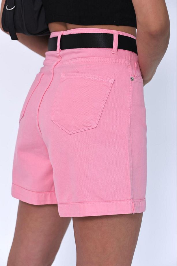 DUBLE PAÇA PEMBE KEMERLİ ŞORT - 7