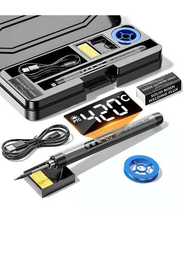 Şarjlı Kablosuz Kaliteli Havya Seti Usb Type-c Şarj Hızlı Isınma - 6