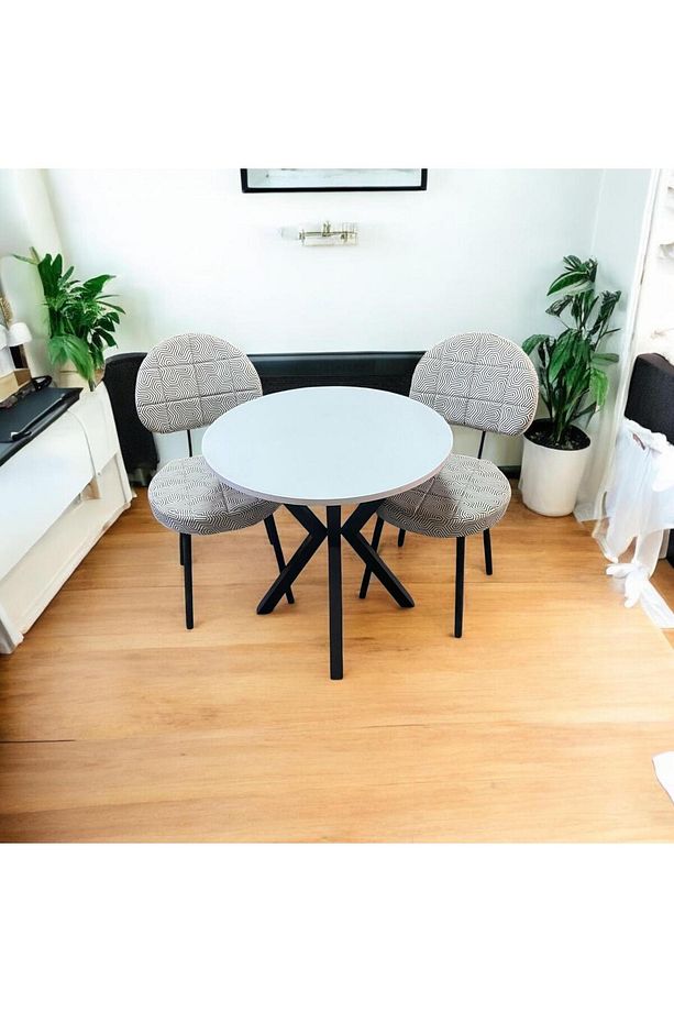 Bambeds Mobilya 70x70 Beyaz Yuvarlak Balkon Masa Ahtapot Ayak Armut Sandalye 2 Adet - 4